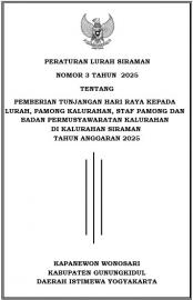 Peraturan Lurah Siraman No 3 Tahun 2025 tentang Pemberian THR Kepada Lurah, Pamong, Staf dan Bamuska